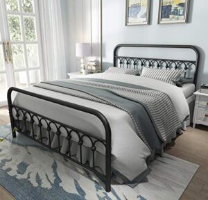 yalaxon vintage sturdy queen size metal bed frame with headboard and footboard basic bed frame no box spring needed (queen,black)