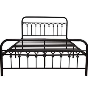 YALAXON Vintage Sturdy Queen Size Metal Bed Frame with Headboard and Footboard Basic Bed Frame No Box Spring Needed (Queen,Black)