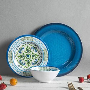 Melamine Dinnerware Sets for 4 - 12pcs Plates and Bowls Sets ,Unbreakable, Dishwasher Safe, Indoor Outdoor Use