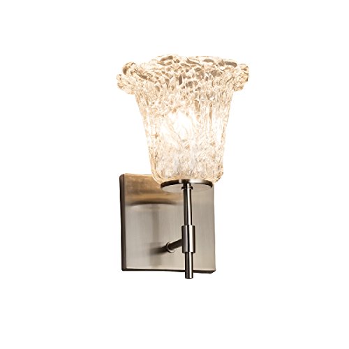 Justice Design Group Lighting GLA-8411-20-LACE-NCKL Justice Design Group - Veneto Luce - Union 1-Light Short Wall Sconce - Round Flared - Brushed Nickel Finish with Lace Shade,