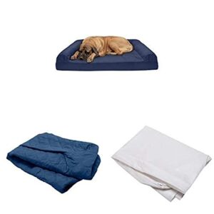 furhaven pet bundle – jumbo plus navy cooling gel memory foam quilted quilted sofa, extra dog bed cover, & water-resistant mattress liner for dogs & cats