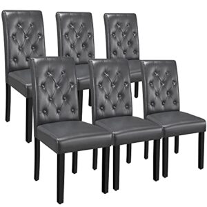 yaheetech 6pcs dining chair with solid wood legs classic style chairs with pu leather cushion padded kitchen chair tall back living room chair, gray
