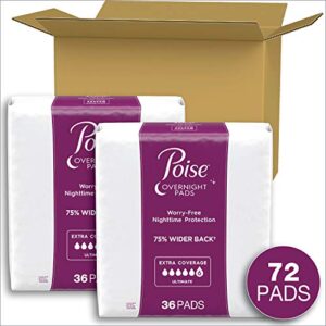 Poise Overnight Incontinence Pads for Women, Ultimate Absorbency, 72 Count (2 Packs of 36) (Packaging May Vary)