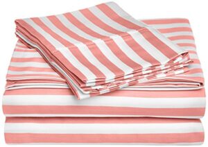 cabana stripe kids wrinkle resistant cotton blend 600 thread count twin xl 3-piece sheet set, pink