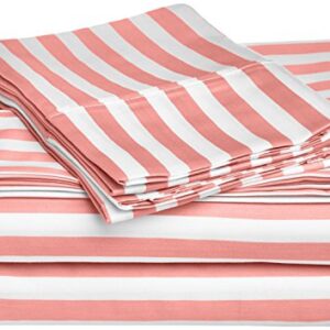 Cabana Stripe Kids Wrinkle Resistant Cotton Blend 600 Thread Count Twin XL 3-Piece Sheet Set, Pink