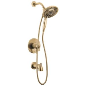 delta faucet saylor 17 series gold tub and shower faucet combo with in2ition 2-in-1 shower head with handheld spray, bathtub faucet set, tub faucet, champagne bronze t17435-cz-i (valve not included)