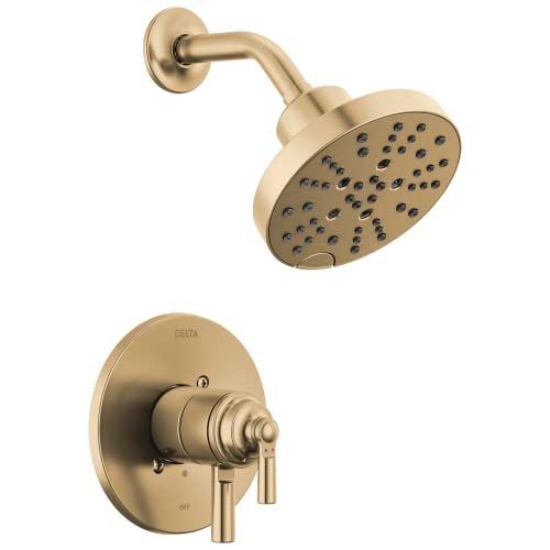 Delta Faucet Saylor 17 Series Gold Shower Valve Trim Kit with H2Okinetic Shower Head, Delta Shower System, Shower Faucet Set, Shower Head and Handle, Champagne Bronze T17235-CZ (Valve Not Included)