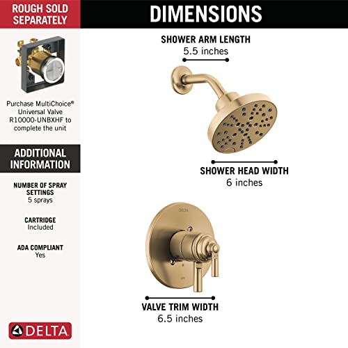 Delta Faucet Saylor 17 Series Gold Shower Valve Trim Kit with H2Okinetic Shower Head, Delta Shower System, Shower Faucet Set, Shower Head and Handle, Champagne Bronze T17235-CZ (Valve Not Included)