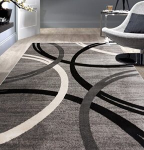 rugshop modern wavy circles design area rug 5′ 3″ x 7′ 3″ gray