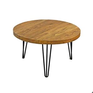 WELLAND Rustic Round Old Elm Wooden Coffee Table