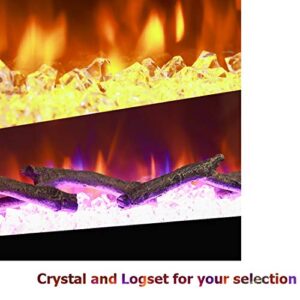 BizHomart 48 Electric Fireplace, Recessed & Wall Mounted Electrical Fireplace with Bracket, Ultra Thin, Low Noise, Remote Control, Timer, Logset & Crystal, Adjustable Flame Color, 1500W, Black