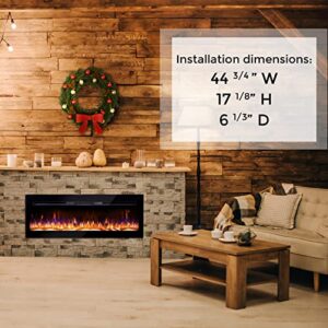 BizHomart 48 Electric Fireplace, Recessed & Wall Mounted Electrical Fireplace with Bracket, Ultra Thin, Low Noise, Remote Control, Timer, Logset & Crystal, Adjustable Flame Color, 1500W, Black