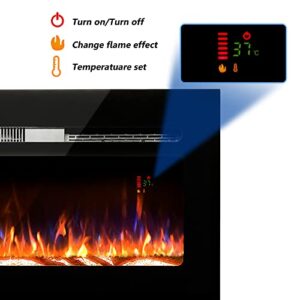 BizHomart 48 Electric Fireplace, Recessed & Wall Mounted Electrical Fireplace with Bracket, Ultra Thin, Low Noise, Remote Control, Timer, Logset & Crystal, Adjustable Flame Color, 1500W, Black