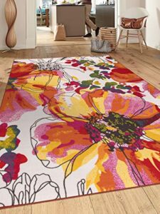 modern bright flowers non-slip (non-skid) area rug 8 x 10 (7′ 10″ x 10′) multi