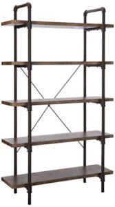 christopher knight home clint faux wood industrial five tier shelf, finish, dark brown texture brown