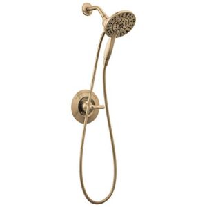 delta faucet arvo 14 series single-handle shower faucet, shower trim kit with 4-spray in2ition 2-in-1 dual hand held shower head with hose, champagne bronze 142840-cz-i (valve included)