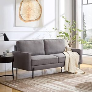 snowhill 57in modern linen loveseat, minimalist style upholstered couch for living room, small space apartment, office, bedroom (light gray, sofa)