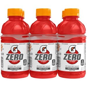 gatorade g zero thirst quencher, fruit punch, 12oz bottles (6 pack)