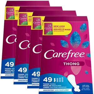 Carefree Acti-Fresh Thong Panty Liner Unscented, Regular, 49ct (Pack of 4)