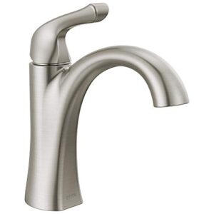 delta faucet arvo single hole bathroom faucet brushed nickel, single handle bathroom faucet, bathroom sink faucet, drain assembly included, spotshield stainless 15840lf-sp