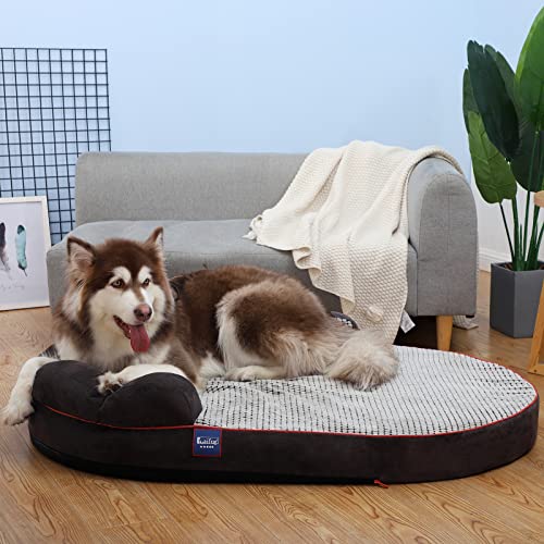 Laifug Memory Foam Oval Dog Bed (54x36x9Inch, Brown), Orthopedic Dog Bed for X-Large Dogs with Durable Waterproof Liner & Removable Washable Cover & Nonskid Bottom
