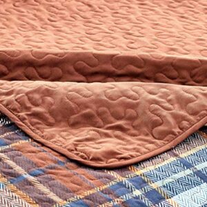 River Fly Fishing Rustic Cabin Lodge Quilt Bedspread Bedding Set with Fishing and Southwestern Plaid Tweed Patterns Blue Brown - River Lodge (King / Cal-King)
