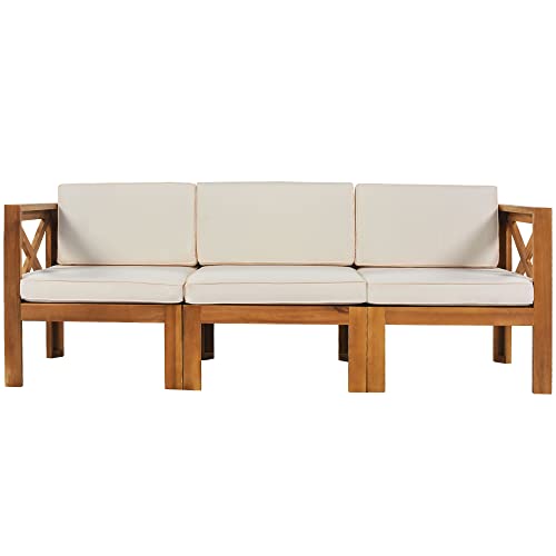 Quarte 5 Piece Outdoor Acacia Wood Sofa Set, X-Back Frames Design, Sectional Sofa Seating Group Set with Cushions