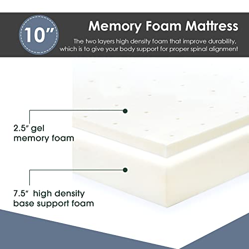 Queen Size Mattress 10 Inch Gel Memory Foam Mattress Medium-Firm Mattress Bed in a Box for Soundly Sleep CertiPUR-US Pressure Relieving