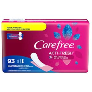 carefree acti-fresh thin panty liners, extra long, 93 count (pack of 1)