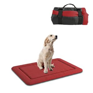 AnberCare Roll Up Foldable Packable Dog Bed Indoor Outdoor Pet Mat Washable Waterproof Travel Dog Mat with Anti-Slip Design 36 x 24 Inch Mat for Small Medium Large Pet Red