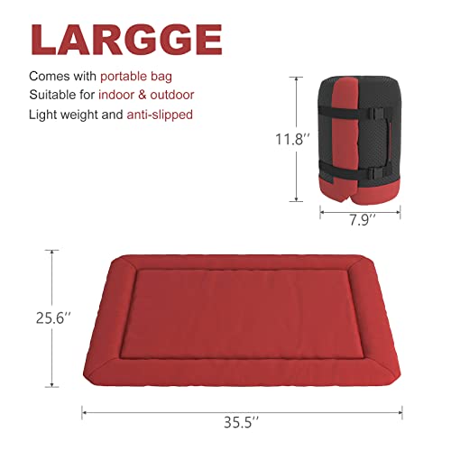 AnberCare Roll Up Foldable Packable Dog Bed Indoor Outdoor Pet Mat Washable Waterproof Travel Dog Mat with Anti-Slip Design 36 x 24 Inch Mat for Small Medium Large Pet Red