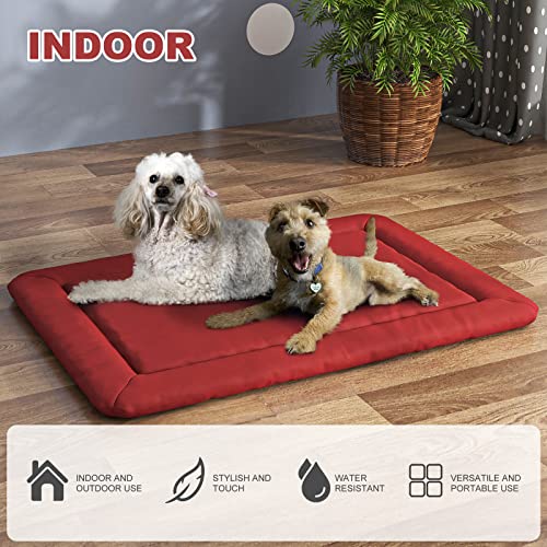 AnberCare Roll Up Foldable Packable Dog Bed Indoor Outdoor Pet Mat Washable Waterproof Travel Dog Mat with Anti-Slip Design 36 x 24 Inch Mat for Small Medium Large Pet Red