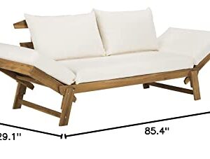 Safavieh PAT6745B Outdoor Collection Tandra Teak Modern Contemporary Daybed Day Bed, Natural/Beige