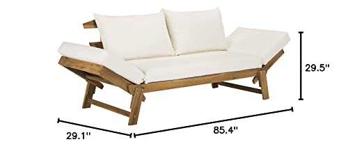 Safavieh PAT6745B Outdoor Collection Tandra Teak Modern Contemporary Daybed Day Bed, Natural/Beige