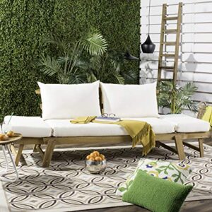 safavieh pat6745b outdoor collection tandra teak modern contemporary daybed day bed, natural/beige