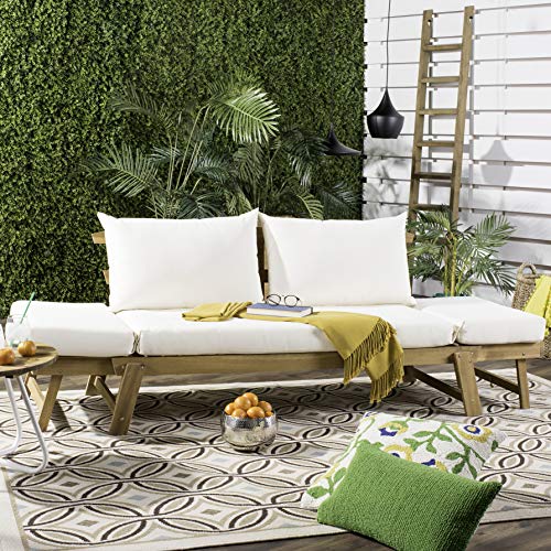 Safavieh PAT6745B Outdoor Collection Tandra Teak Modern Contemporary Daybed Day Bed, Natural/Beige