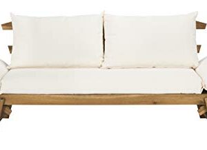 Safavieh PAT6745B Outdoor Collection Tandra Teak Modern Contemporary Daybed Day Bed, Natural/Beige