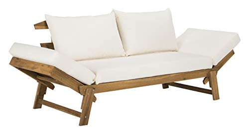 Safavieh PAT6745B Outdoor Collection Tandra Teak Modern Contemporary Daybed Day Bed, Natural/Beige