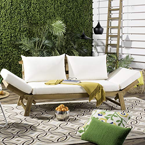 Safavieh PAT6745B Outdoor Collection Tandra Teak Modern Contemporary Daybed Day Bed, Natural/Beige