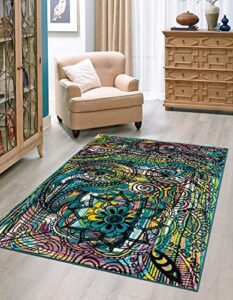 unique loom metro collection modern abstract henna floral area rug, 9 x 12 ft, black/ivory