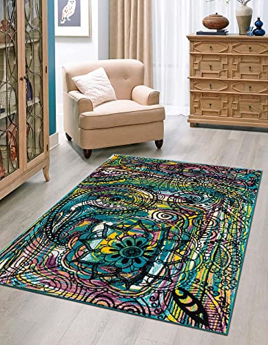 Unique Loom Metro Collection Modern Abstract Henna Floral Area Rug, 9 x 12 ft, Black/Ivory