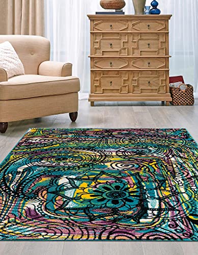 Unique Loom Metro Collection Modern Abstract Henna Floral Area Rug, 9 x 12 ft, Black/Ivory