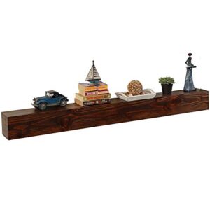 welland 60 – inch fireplace mantel shelf, real wood floating wall shelf, walnut color, pinewood