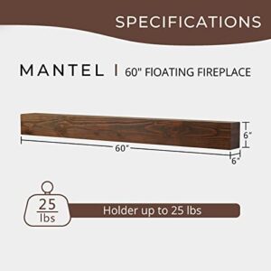 WELLAND 60 - Inch Fireplace Mantel Shelf, Real Wood Floating Wall Shelf, Walnut Color, Pinewood