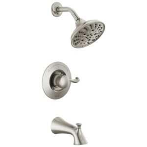 delta faucet esato 14 series single-handle tub and shower trim kit, shower faucet with 5-spray h2okinetic shower head, spotshield brushed nickel 144897-sp (valve included)