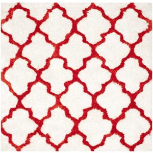 SAFAVIEH Barcelona Shag Collection 5' Square Ivory / Rust BSG319E Handmade Trellis 1.75-inch Thick Area Rug