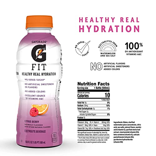 Gatorade Fit Electrolyte Beverage, Healthy Real Hydration, Citrus Berry, 16.9.oz Bottles (12 Pack)