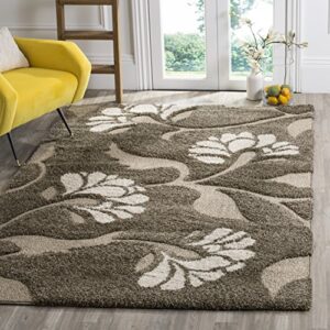 safavieh florida shag collection 5’3″ x 7’6″ smoke / beige sg459 floral non-shedding living room bedroom dining room entryway plush 1.2-inch thick area rug