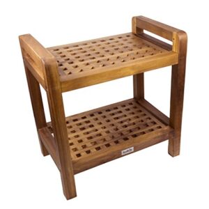 SeaTeak 60026 Shower & Spa Seat, Rectangular-Grate, W/Lower Shelf-Oiled Finish (Kd), 19.5" x 12.75" x 20.25"