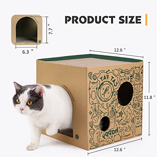 Cat Cardboard House with 2 Story Scratch Pads Cat Play House for Indoor Cats Corrugated Scratcher Box Cat Scratching Toy for Cat Birthday, Hideout for Bunny Small Animals.